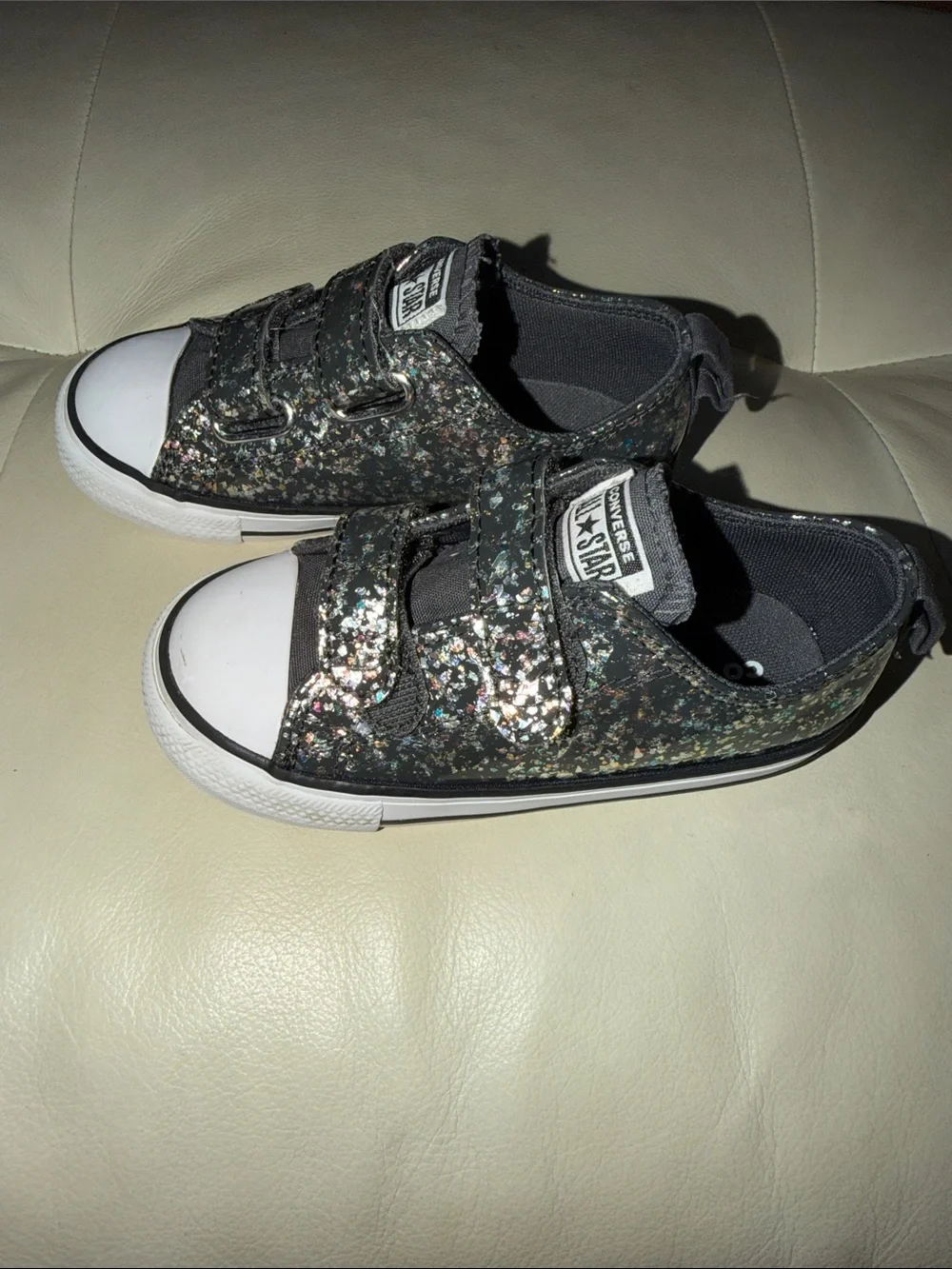 Converse Kids Glitter Strap Sneakers - Black with Multicolor Sparkle